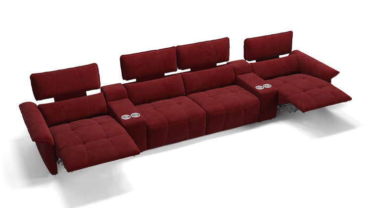 Stoff 4-Sitzer Kinosofa mit zwei Mittelkonsolen ADRIA